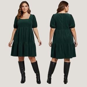 NWT BLACK TAPE Baby Doll Corduroy Drop Waist Emerald Green Dress